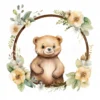 20 High-Quality Bear In Round Frame Rack Clipart - Bear frame digital watercolor JPG instant download for commercial use - Digital download