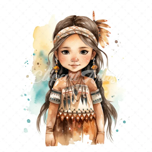 20 High-Quality Native American Girl Clipart - Native american digital watercolor JPG instant download for commercial use - Digital download