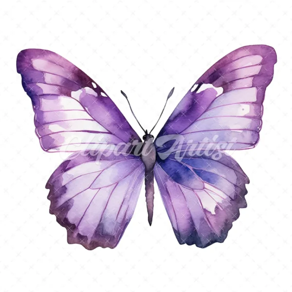 24 High-Quality Purple Butterfly Clipart - Purple butterfly digital watercolor JPG instant download for commercial use - Digital download