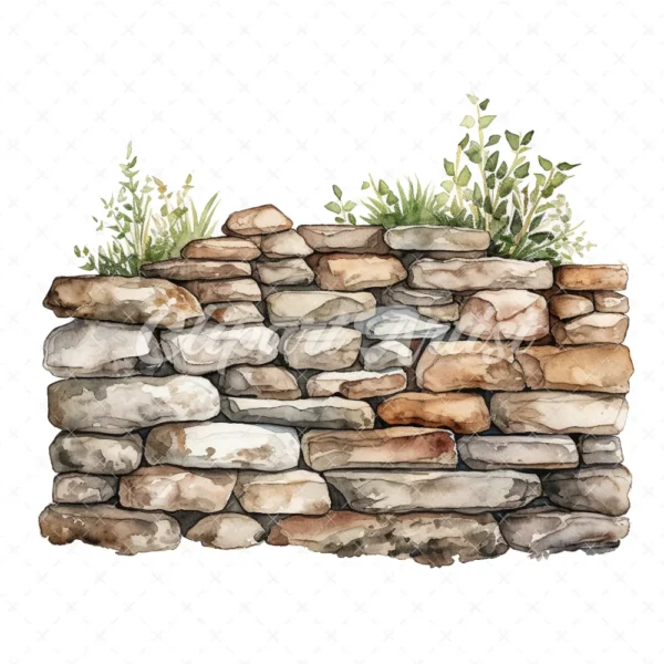 20 High-Quality Rustic Stone Wall Clipart - Rustic stone wall digital watercolor JPG instant download for commercial use - Digital download