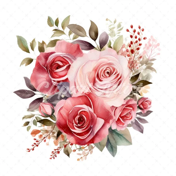 20 High-Quality Rose Bouquet Clipart - Rose bouquet digital watercolor JPG instant download for commercial use - Digital download