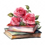 20 High-Quality Rose Books Clipart - Rose books digital watercolor JPG instant download for commercial use - Digital download