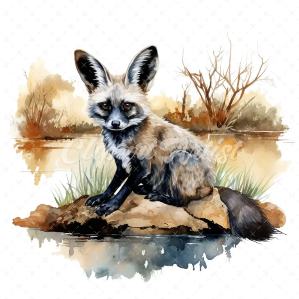 19 High-Quality Bat Eared Fox Clipart - Bat eared fox digital watercolor JPG instant download for commercial use - Digital download