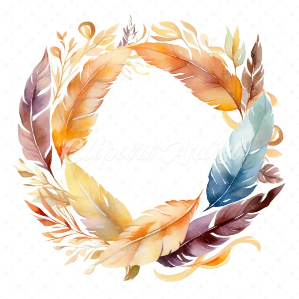 19 High-Quality Feathers Wreath Clipart - Feathers wreath digital watercolor JPG instant download for commercial use - Digital download