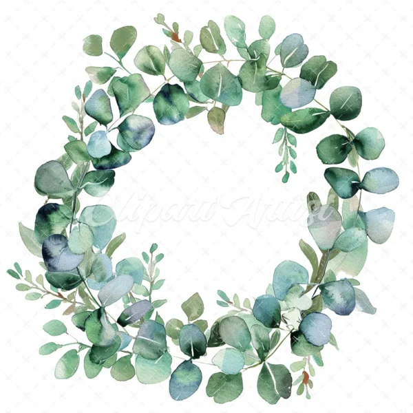 20 High-Quality Eucalyptus Wreath Clipart - Eucalyptus wreath digital watercolor JPG instant download for commercial use - Digital download