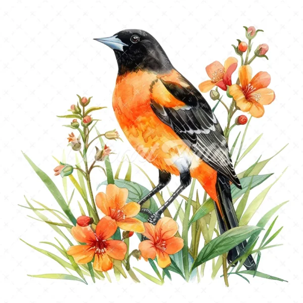19 High-Quality Baltimore Oriole Clipart - Baltimore oriole digital watercolor JPG instant download for commercial use - Digital download