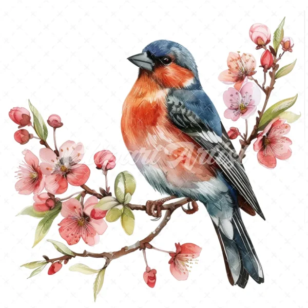 20 High-Quality Chaffinch Flower Clipart - Chaffinch flower digital watercolor JPG instant download for commercial use - Digital download