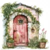 20 High-Quality Doors on Countryside Clipart - Floral doors digital watercolor JPG instant download for commercial use - Digital download
