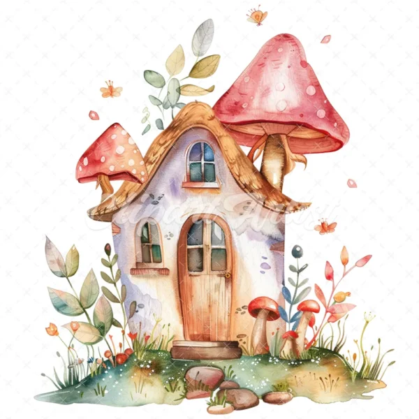 20 High-Quality Little Fairy House Clipart - Fairy house digital watercolor JPG instant download for commercial use - Digital download