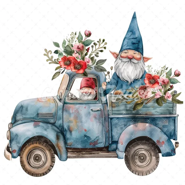 19 High-Quality Gnomes in Pickup Truck Clipart - Gnomes pickup digital watercolor JPG instant download for commercial use - Digital download