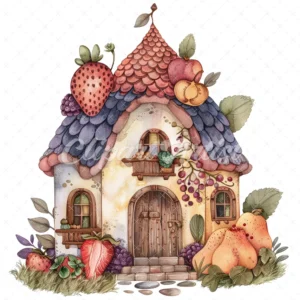 20 High-Quality Fairy Fruit Houses Clipart - Fairy fruit house digital watercolor JPG instant download for commercial use - Digital download