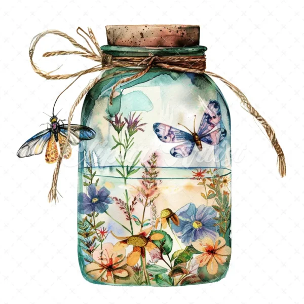 20 High-Quality Fairy Jars Clipart - Fairy jars digital watercolor JPG instant download for commercial use - Digital download