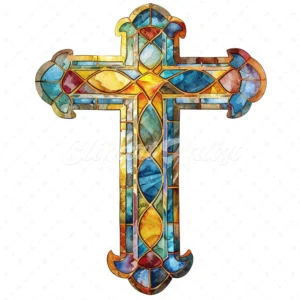 20 High-Quality Stained Glass Cross Clipart - Glass cross digital watercolor JPG instant download for commercial use - Digital download