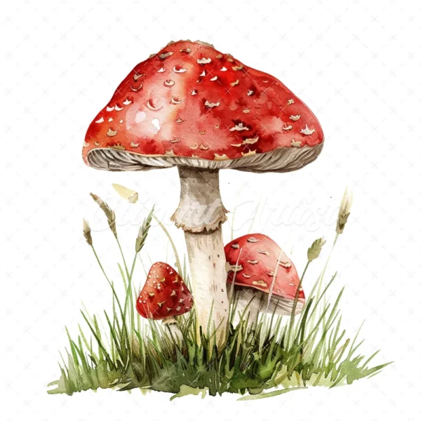 20 High-Quality Clipart - Toadstool digital watercolor JPG instant download for commercial use - Digital download