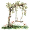 18 High-Quality Tree Swings Clipart - Tree swings digital watercolor JPG instant download for commercial use - Digital download