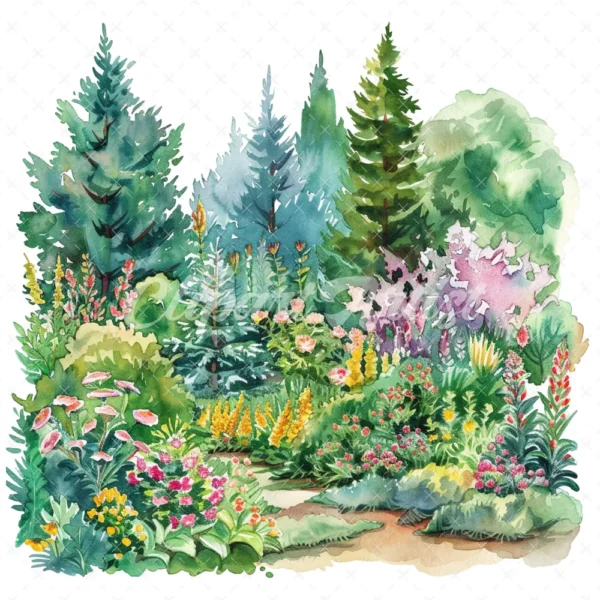 20 High-Quality Landscape Garden Clipart - Landscape garden digital watercolor JPG instant download for commercial use - Digital download