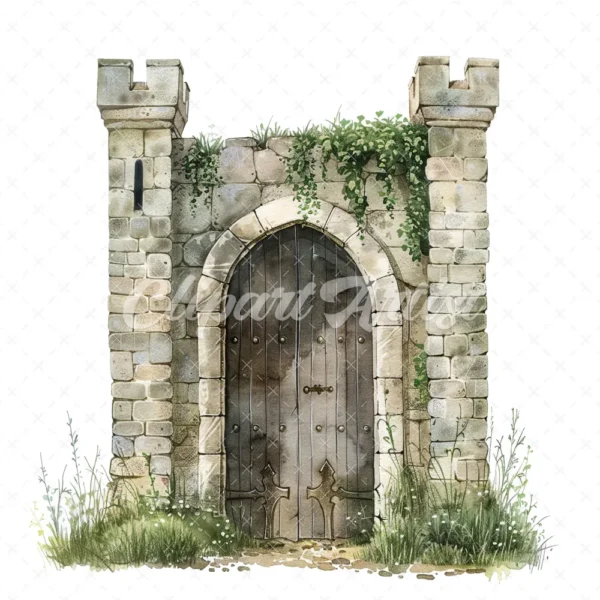 20 High-Quality Castle Entrance Clipart - Castle entrance digital watercolor JPG instant download for commercial use - Digital download