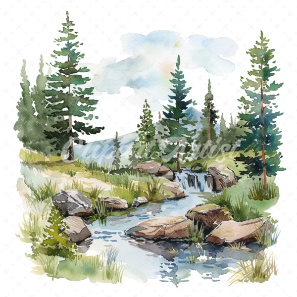 19 High-Quality Crystalline Stream Clipart - Crystalline digital watercolor JPG instant download for commercial use - Digital download