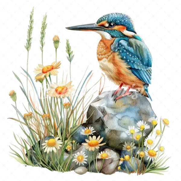 20 High-Quality Floral Kingfisher Clipart - Floral kingfisher digital watercolor JPG instant download for commercial use - Digital download