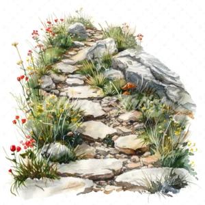 20 High-Quality Rocky Path Clipart - Rocky path digital watercolor JPG instant download for commercial use - Digital download