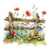 20 High-Quality Fence Wildflowers Clipart - Fence wildflowers digital watercolor JPG instant download for commercial use - Digital download