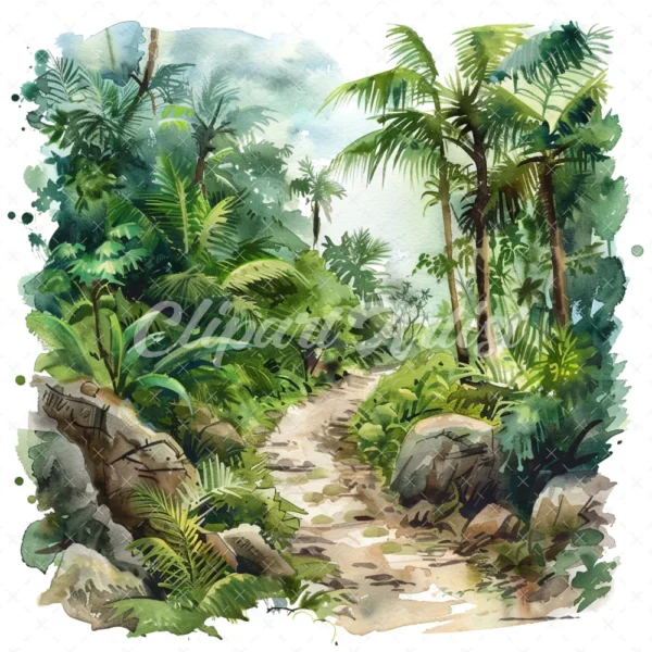 20 High-Quality Jungle Rocky Path Clipart - Jungle rocky path digital watercolor JPG instant download for commercial use - Digital download