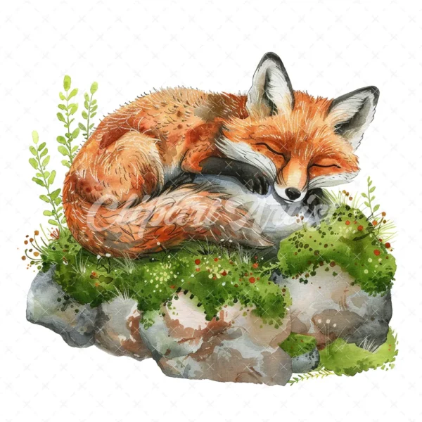 22 High-Quality Cute Fox Sleep Clipart - Cute fox sleep digital watercolor JPG instant download for commercial use - Digital download