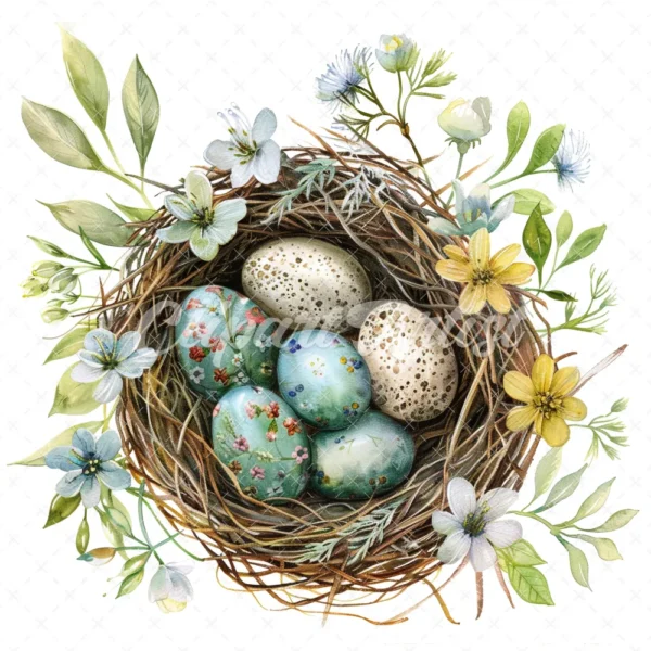 20 High-Quality Floral Bird Nest Clipart - Floral bird nest digital watercolor JPG instant download for commercial use - Digital download