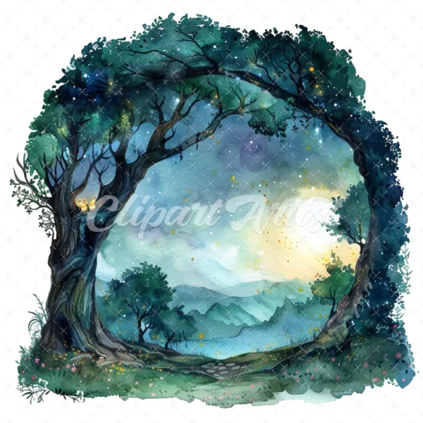 19 High-Quality Fairy Tree Archway Clipart - Fairy tree digital watercolor JPG instant download for commercial use - Digital download