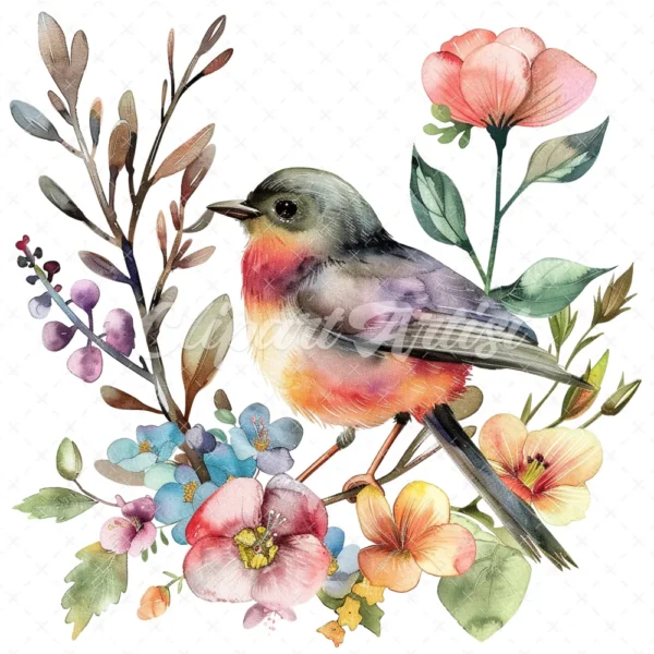 20 High-Quality Cute Floral Bird Clipart - Cute floral bird digital watercolor JPG instant download for commercial use - Digital download