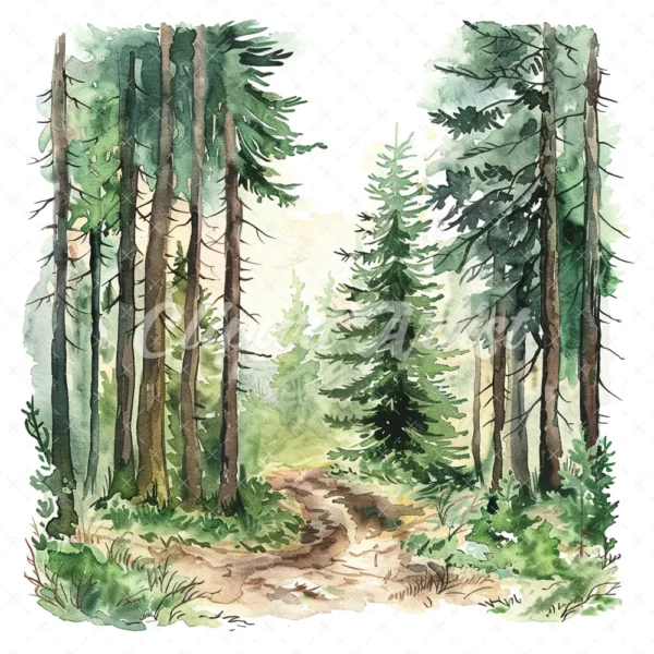 20 High-Quality Forest Trail Clipart - Forest trail landscape watercolor JPG instant download for commercial use - Digital download