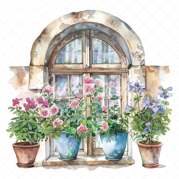 20 High-Quality Victorian Windows Set-1 Clipart - Victorian windows watercolor JPG instant download for commercial use - Digital download