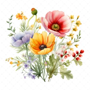 20 High-Quality Meadow Flowers Clipart - Meadow flowers digital watercolor JPG instant download for commercial use - Digital download
