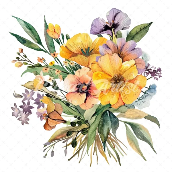 20 High-Quality Bouquet of Flowers Clipart - Bouquet of flower digital watercolor JPG instant download for commercial use - Digital download