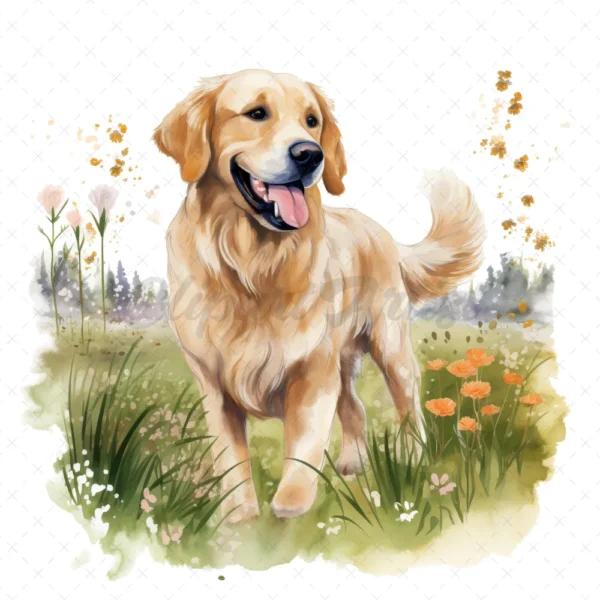 20 High-Quality Golden Retriever Clipart - Golden retriever digital watercolor JPG instant download for commercial use - Digital download