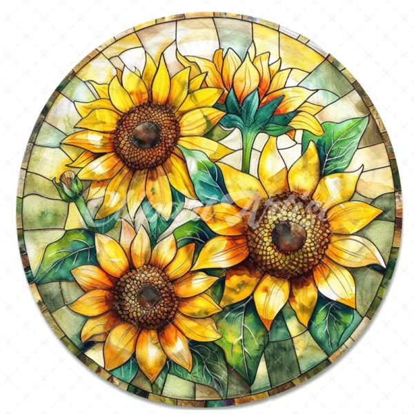 20 High-Quality Stained Glass Sunflowers Clipart - Sunflowers digital watercolor JPG instant download for commercial use - Digital download