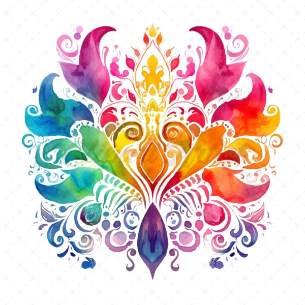 20 High-Quality Rainbow Mehndi Clipart - Rainbow mehndi digital watercolor JPG instant download for commercial use - Digital download