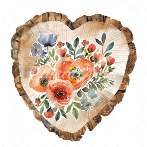 21 High-Quality Floral Heart Wood Slice Clipart - Floral heart digital watercolor JPG instant download for commercial use - Digital download