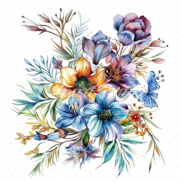 20 High-Quality Fantasy Flowers Clipart - Bouquet flowers digital watercolor JPG instant download for commercial use - Digital download
