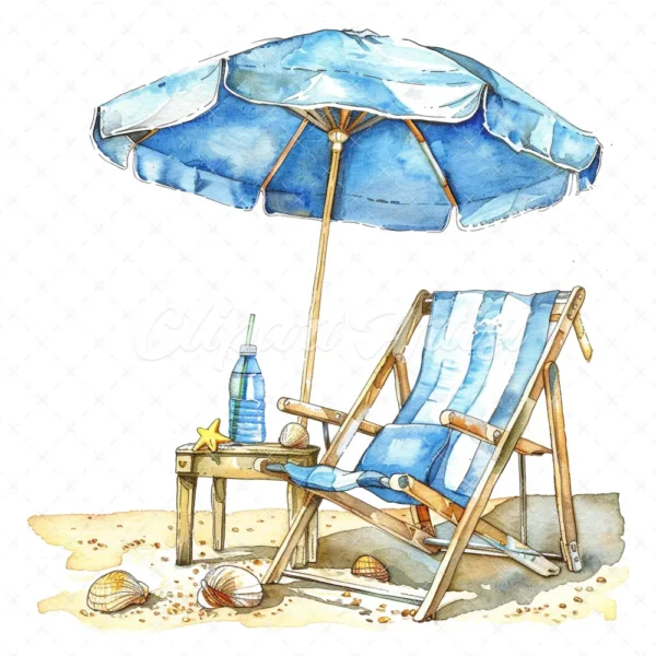 20 High-Quality Beach Set Clipart - Beach set digital watercolor JPG instant download for commercial use - Digital download