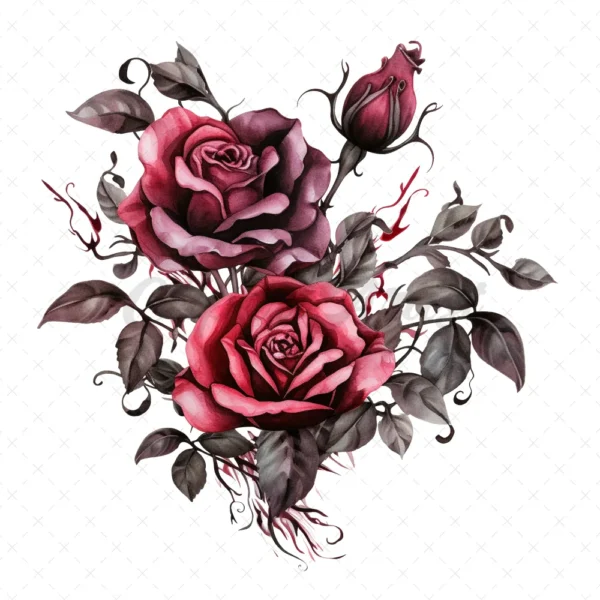 20 High-Quality Gothic Roses Boutique Clipart - Gothic roses digital watercolor JPG instant download for commercial use - Digital download