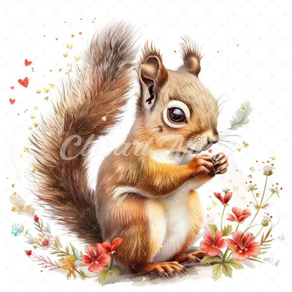 24 High-Quality Cute Baby Squirrel Clipart - Cute baby squirrel digital watercolor JPG instant download for commercial use -Digital download
