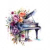 20 High-Quality Floral Piano Clipart - Floral piano digital watercolor JPG instant download for commercial use - Digital download