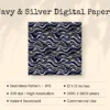 Navy and Silver Seamless Digital Paper - 63 Scrapbook patterns, Blue and silver wedding paper, Silver foil, Commercial use, Digital download