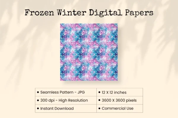 Frozen Winter Seamless Digital Paper - 75 Scrapbook patterns, Glittery snowflake wrapper, Christmas papers, Commercial use, Digital download