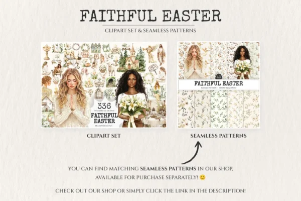 Faithful Easter Watercolor Clipart Set - 330+ transparent PNG, He is risen illustrations, Jesus graphics, Commercial use, Digital download