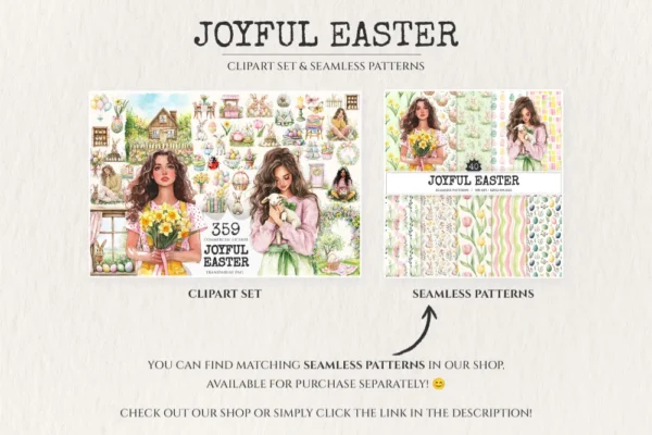 Joyful Easter Watercolor Clipart Set - 355+ transparent PNG, Spring bunnies eggs graphics, Easter joy art, Commercial use, Digital download