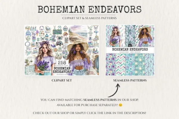 Bohemian Endeavors Watercolor Clipart Set - 255+ transparent PNG, Desert boho graphics, Southwestern png, Commercial use, Digital download