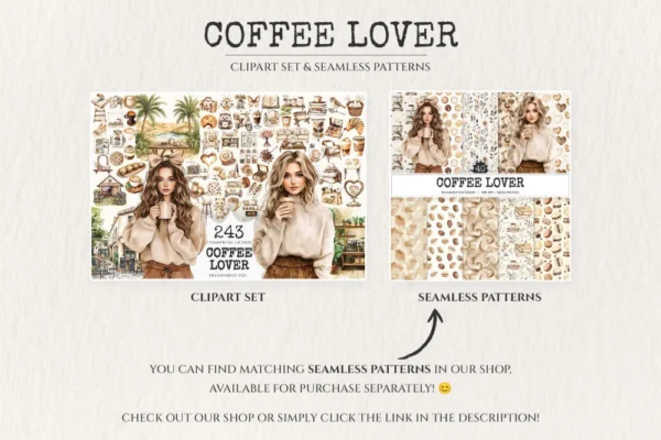 Coffee Lover Watercolor Clipart Set - 240+ transparent PNG, Coffee planner graphics, Coffee moments images, Commercial use, Digital download