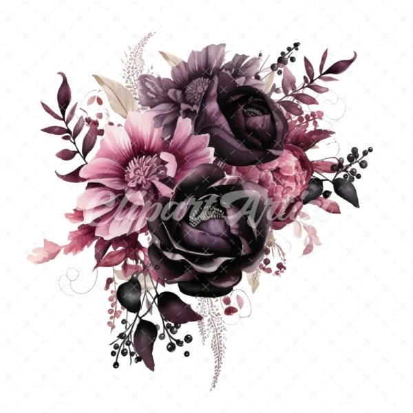 18 High-Quality Gothic Flower Clipart - Gothic flower digital watercolor JPG instant download for commercial use - Digital download